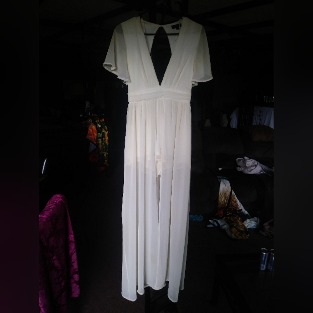 Miss Avenue long plunging V neck Dress